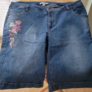 Woman Within Denim Cuffed Shorts with Embroidery